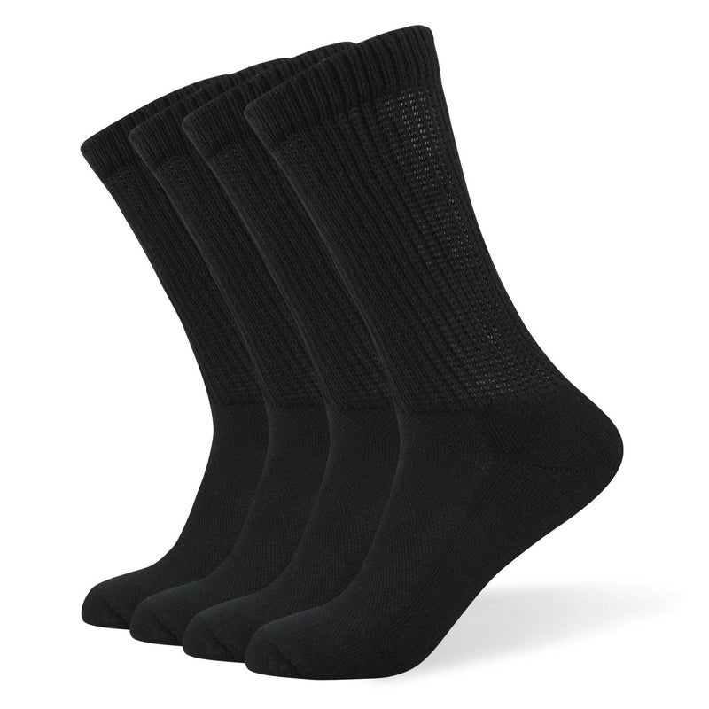 W WELL KNITTING Well Knitting Diabetic Socks for Men & Women, Coolmax Medical Circulation Crew Mid Calf Socks with Seamless Toe, Non-Binding Top, and Padded Sole, 4 Pairs (Blcak,XL) - Image 1